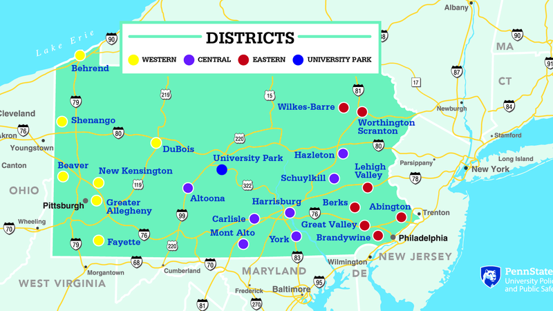 University Police and Public Safety District Map