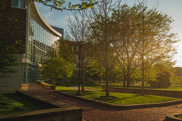 Business building taken at sunset.