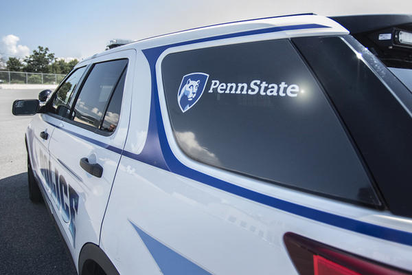 Close-up of police vehicle.