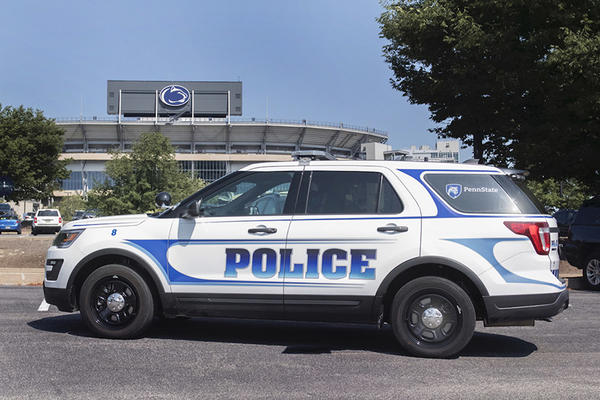 Side view of a police vehicle.