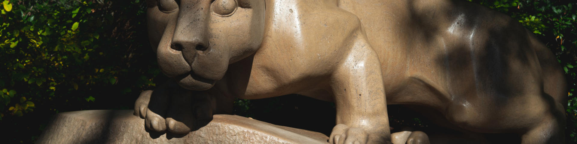 Penn State Nittany Lion statue in partial shadow