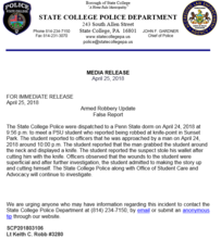 Armed Robbery Update False Report